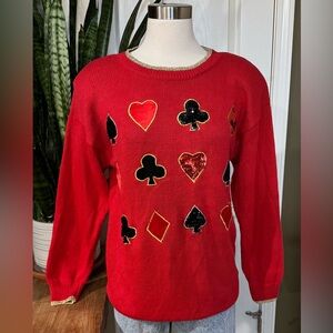 Vintage Casino Card Suit Sequin Sweater Y2K‎ Alice Wonderland medium